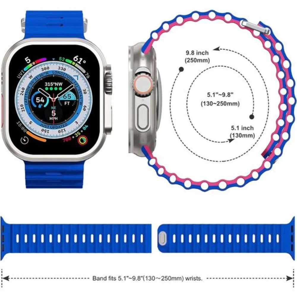 Sport Soft Silicone Compatible with Apple Watch Ocean Band Wristband Ultra 9 8 7